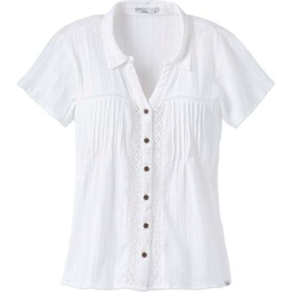 White Short Sleeve Smocked Button Down Shirt
